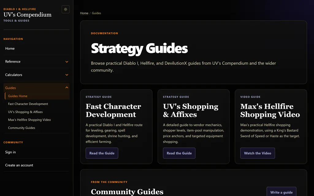 The guide catalog listing curated guides.