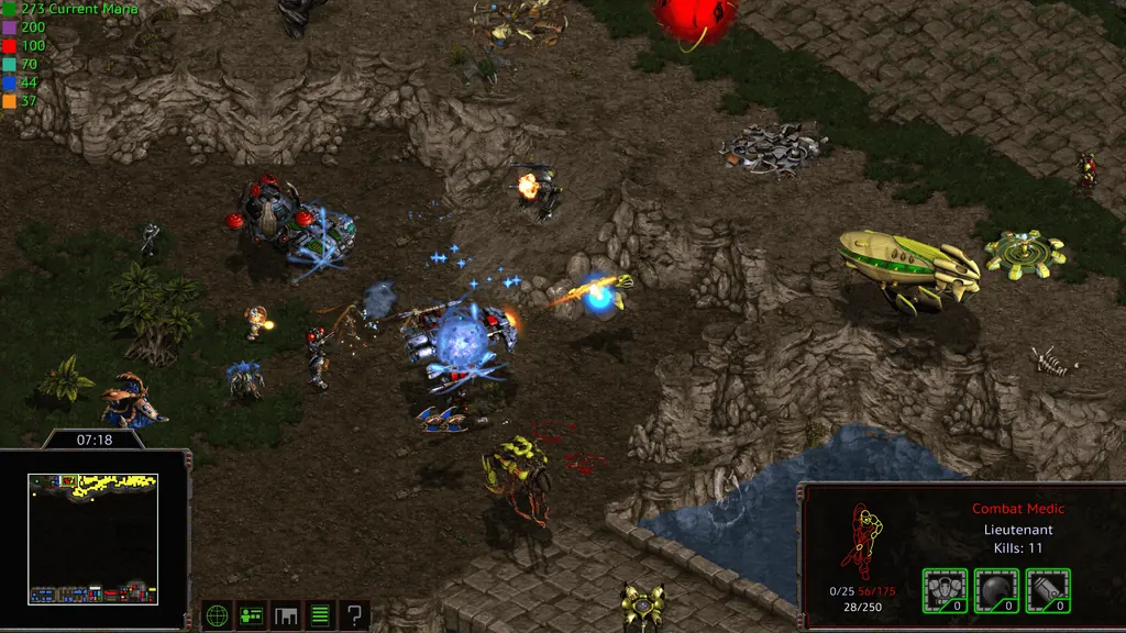 Impossible Ultraviolet gameplay: several heroes fighting a swarm of enemies on the first level.