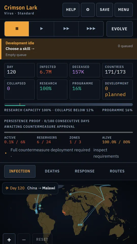 Project P3 running on a phone, with the world map and outbreak statistics.